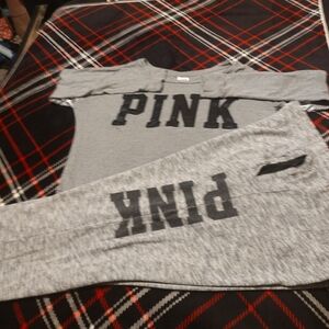 Gray PINK Off-Shoulder Top and Joggers Set